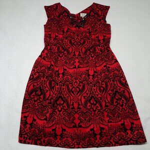 ECI Dress Size 10 Red Black Velvet Burnout Holiday Elegant Embellished Neck